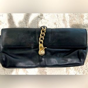 Vintage Juicy Couture Black Leather Clutch with Gold Hardware- RARE!